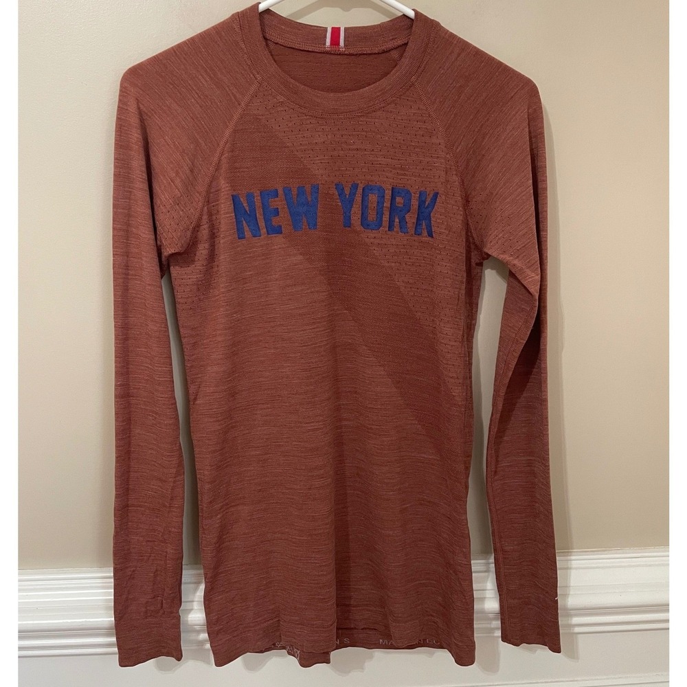 Tracksmith Brighton Base Layer New York Merino Wool Long Sleeve Rust Size S